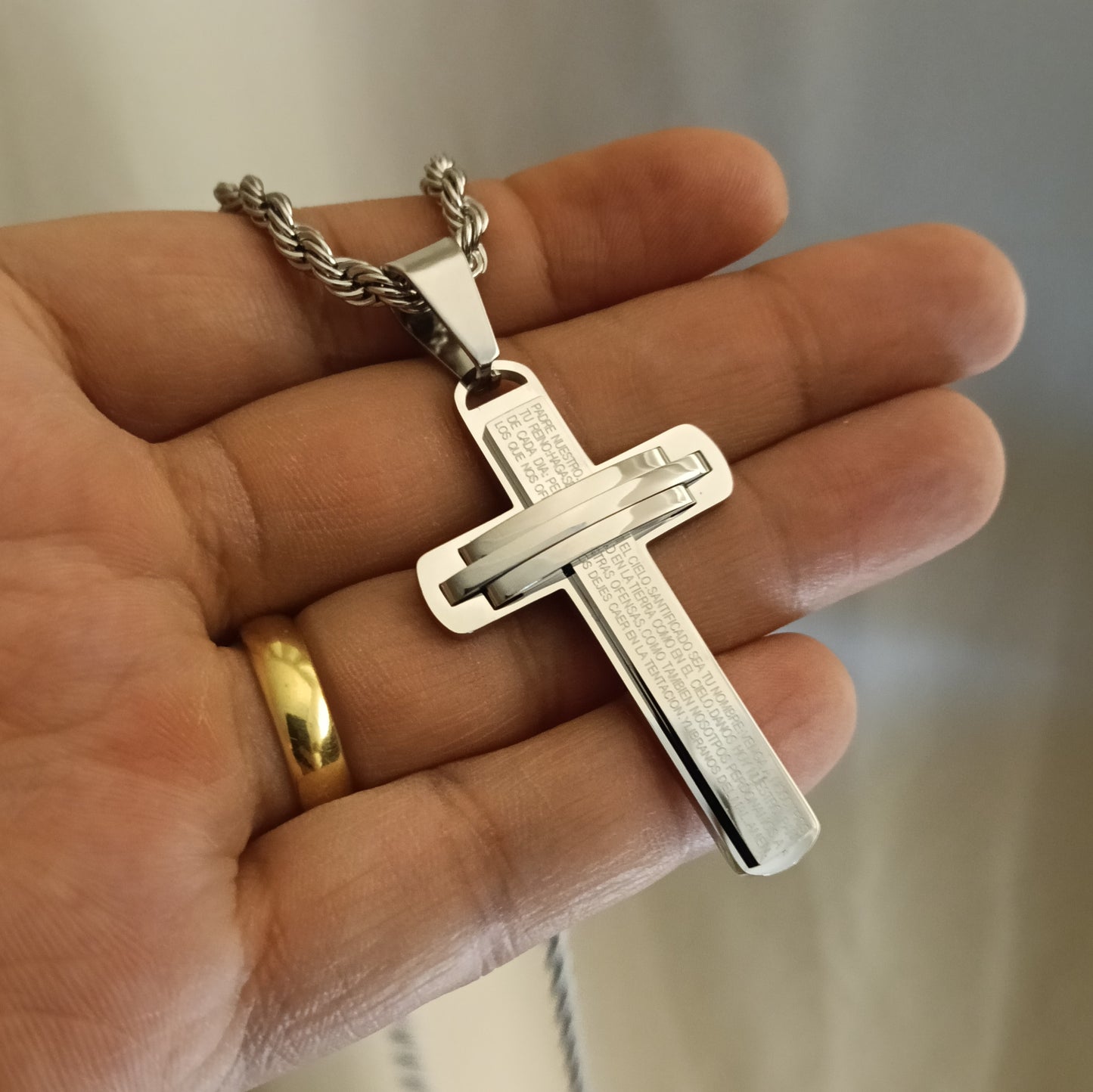 سلسلة صليب الصلاة الربانية فضي