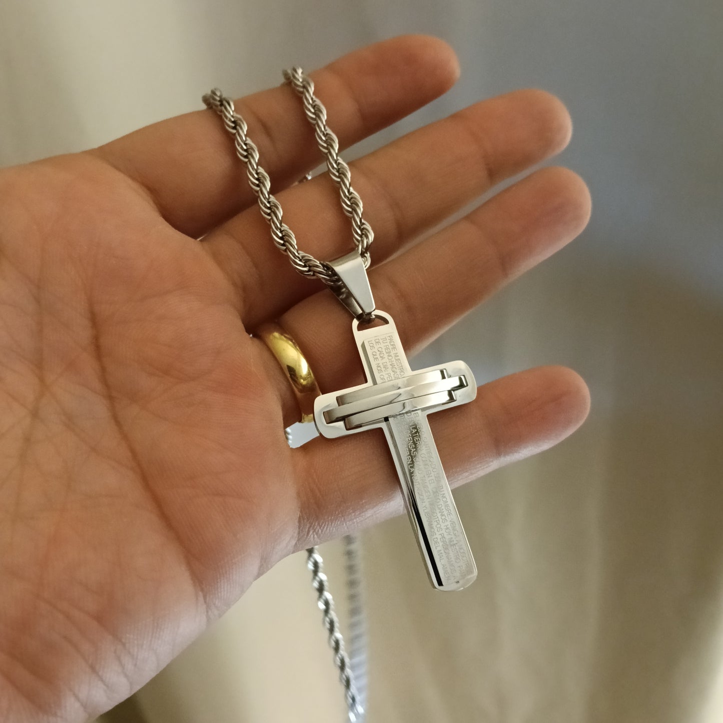 سلسلة صليب الصلاة الربانية فضي